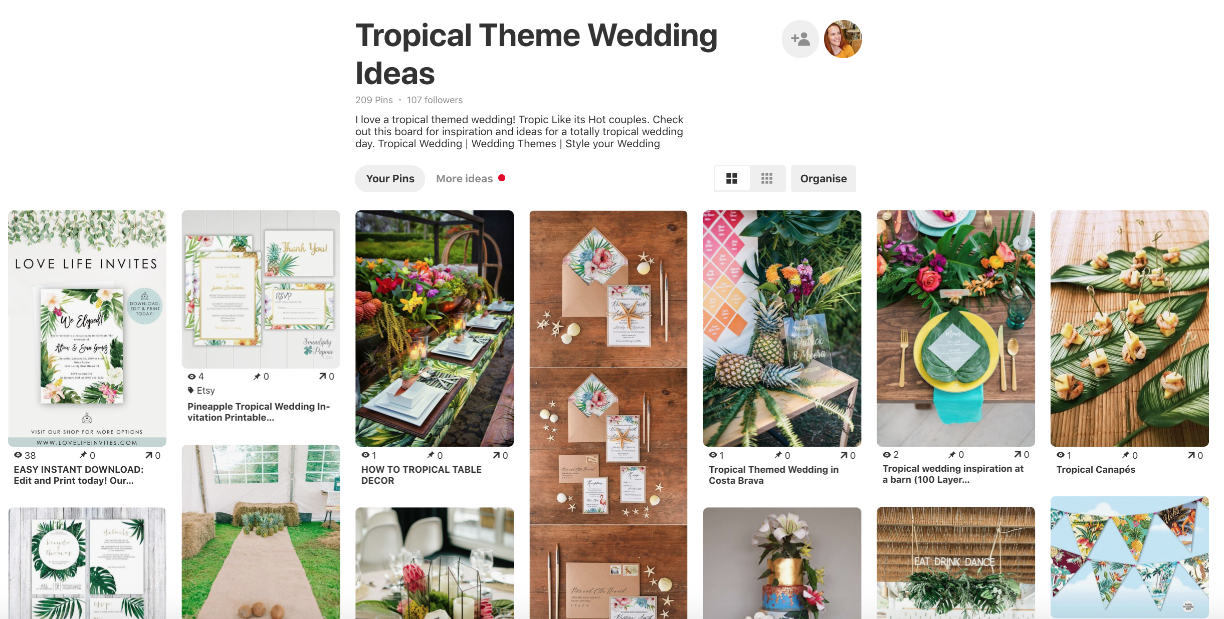 Pinterest board tropical themed wedding ideas from Parrot & Pineapple. How to use pinterest to plan your wedding.