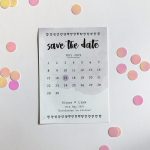 Save the Date invite with hearts and calendar from Harriett and Joel Wedding Stationers