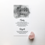 Wedding Menu example with ink blot background from Harriet and Joel Wedding Stationers