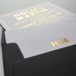 Wedding Invite with Gold embossed lettering from Lucky Ink Wedding Stationers