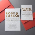 Wedding Invites with bride and groom names in gold and bold from Lucky Ink Wedding Stationers