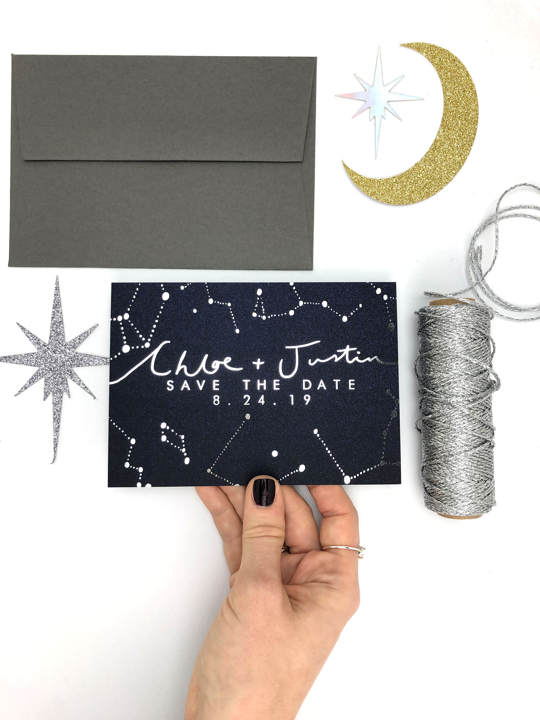 Wedding Invite with Couple's Name and star constellations Rachel Emma Studio Wedding Stationers